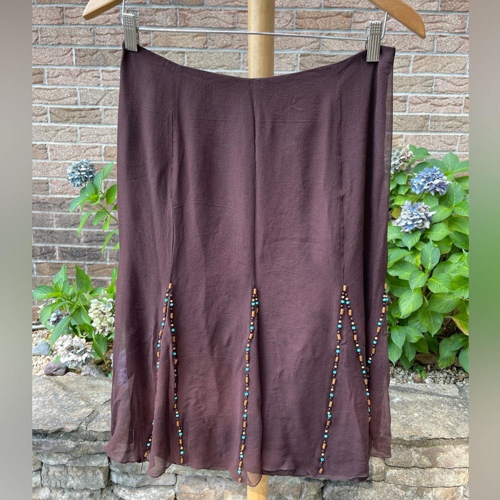 Spenser Jeremy Chocolate Brown Midi Skirt with Beaded Tassel Detail